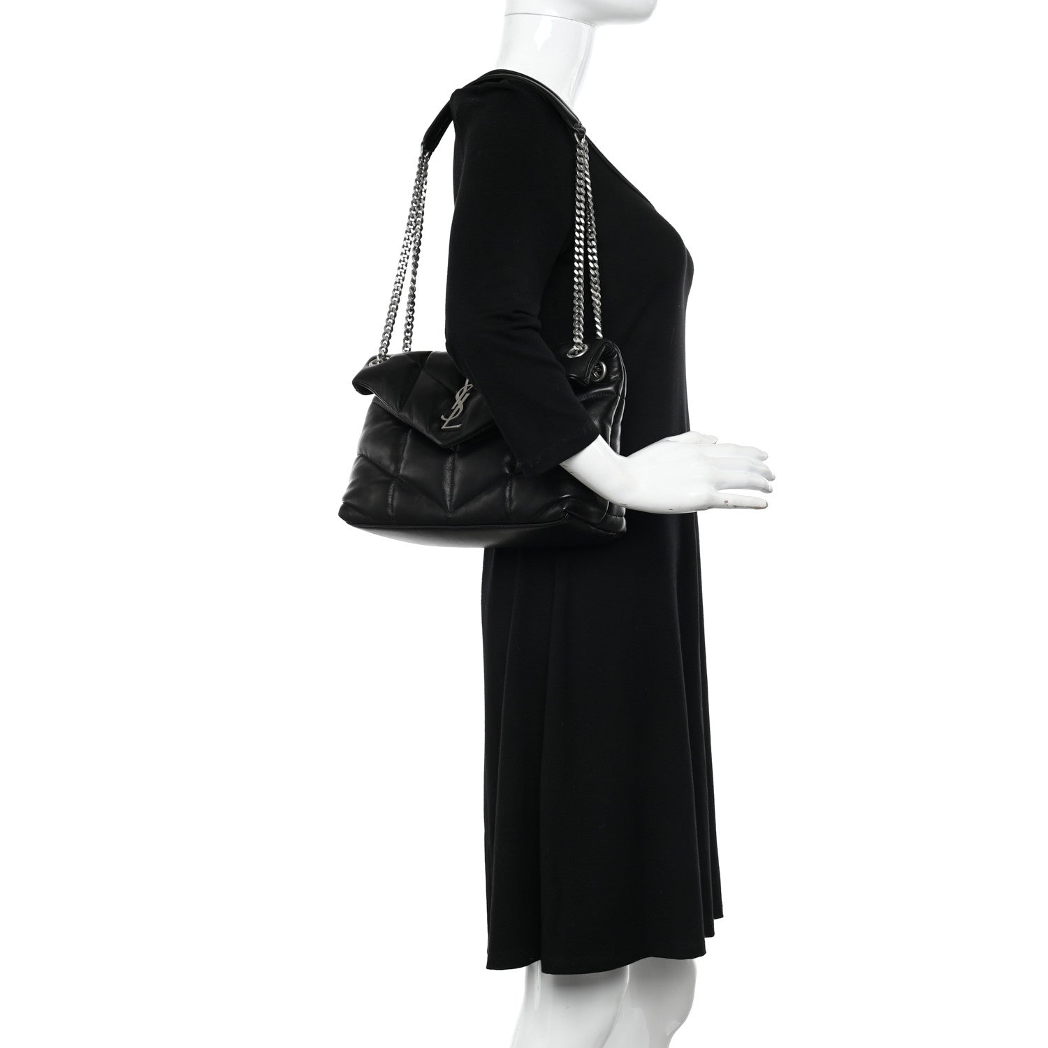 Saint Laurent Lambskin Quilted Small Loulou Puffer Monogram Chain Satchel Black 2 of 11