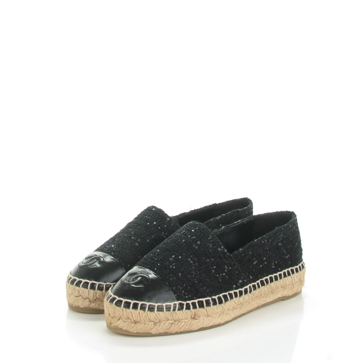 Tweed Patent Goatskin Sequin CC Espadrilles 35 Black