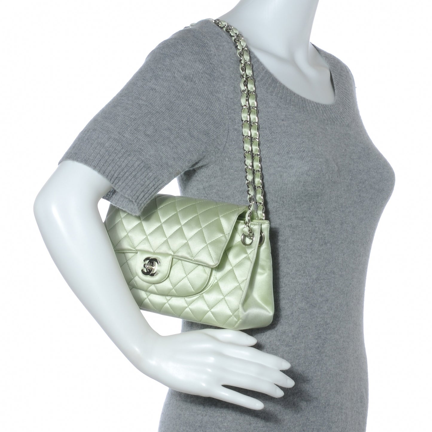 Satin Quilted Medium Flap Mint Green