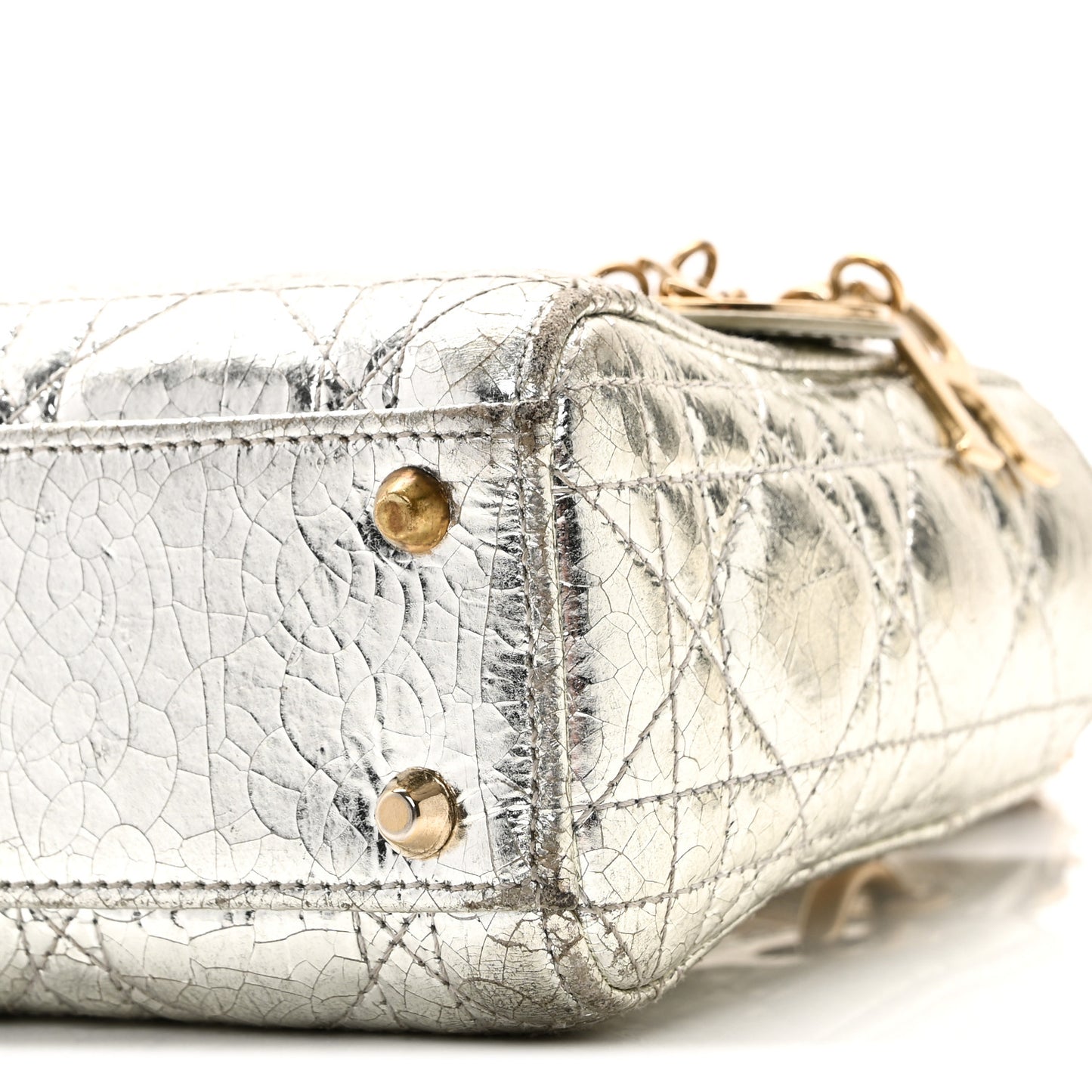 Metallic Crinkled Lambskin Cannage Mini Lady Dior Silver