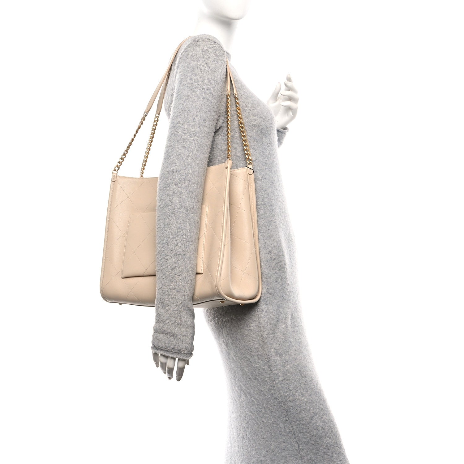 Chanel Caviar Stitched Pocket CC Large Tote Light Beige 2 of 11