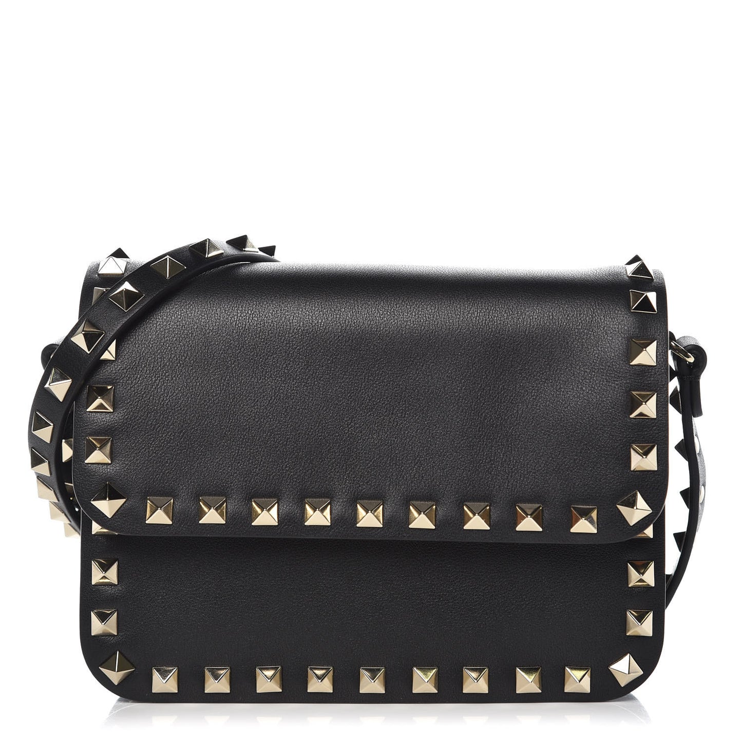 Vitello Rockstud Flap Crossbody Bag Black