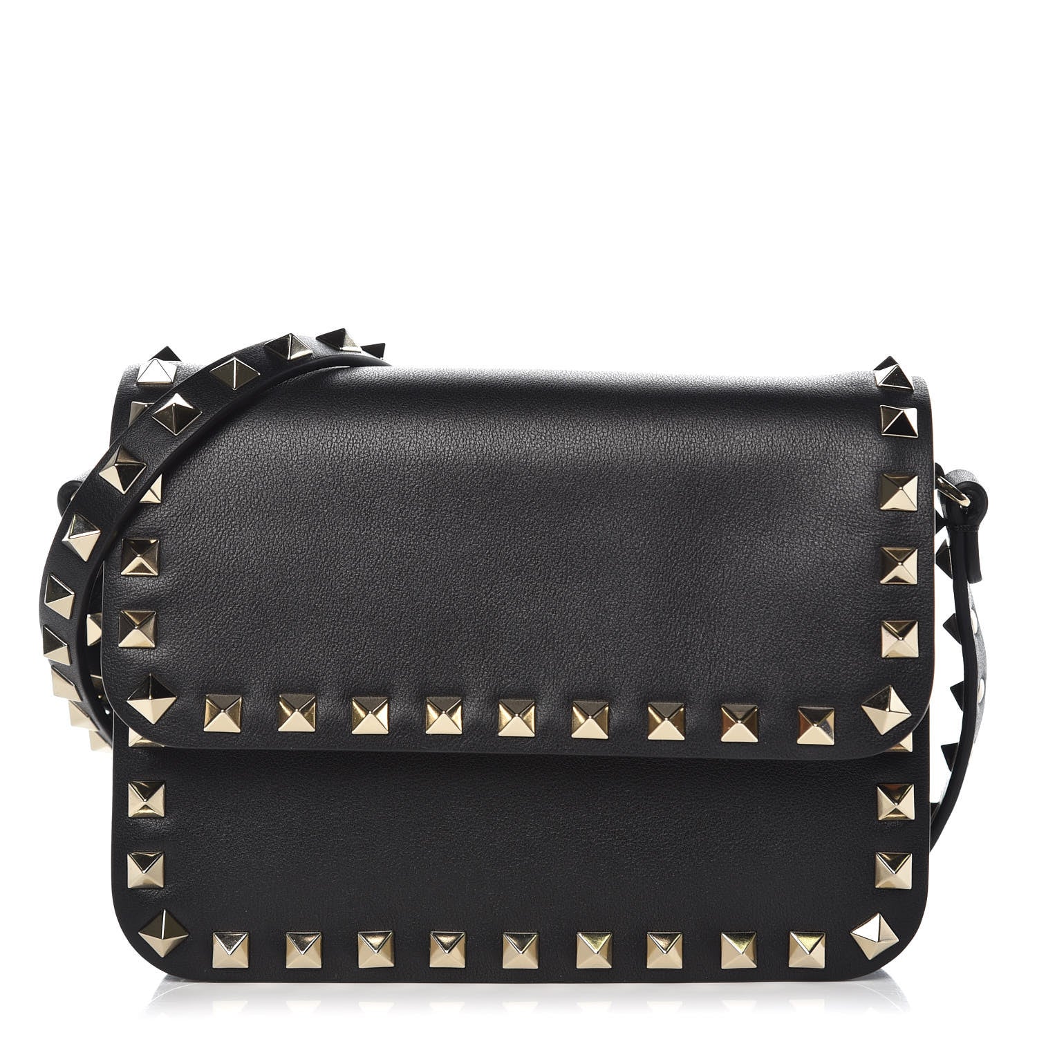 Valentino Garavani Vitello Rockstud Flap Crossbody Bag Black 1 of 8