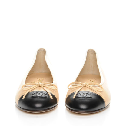Chanel Lambskin Cap Toe Ballerina Flats 38 Beige Black 2 of 9