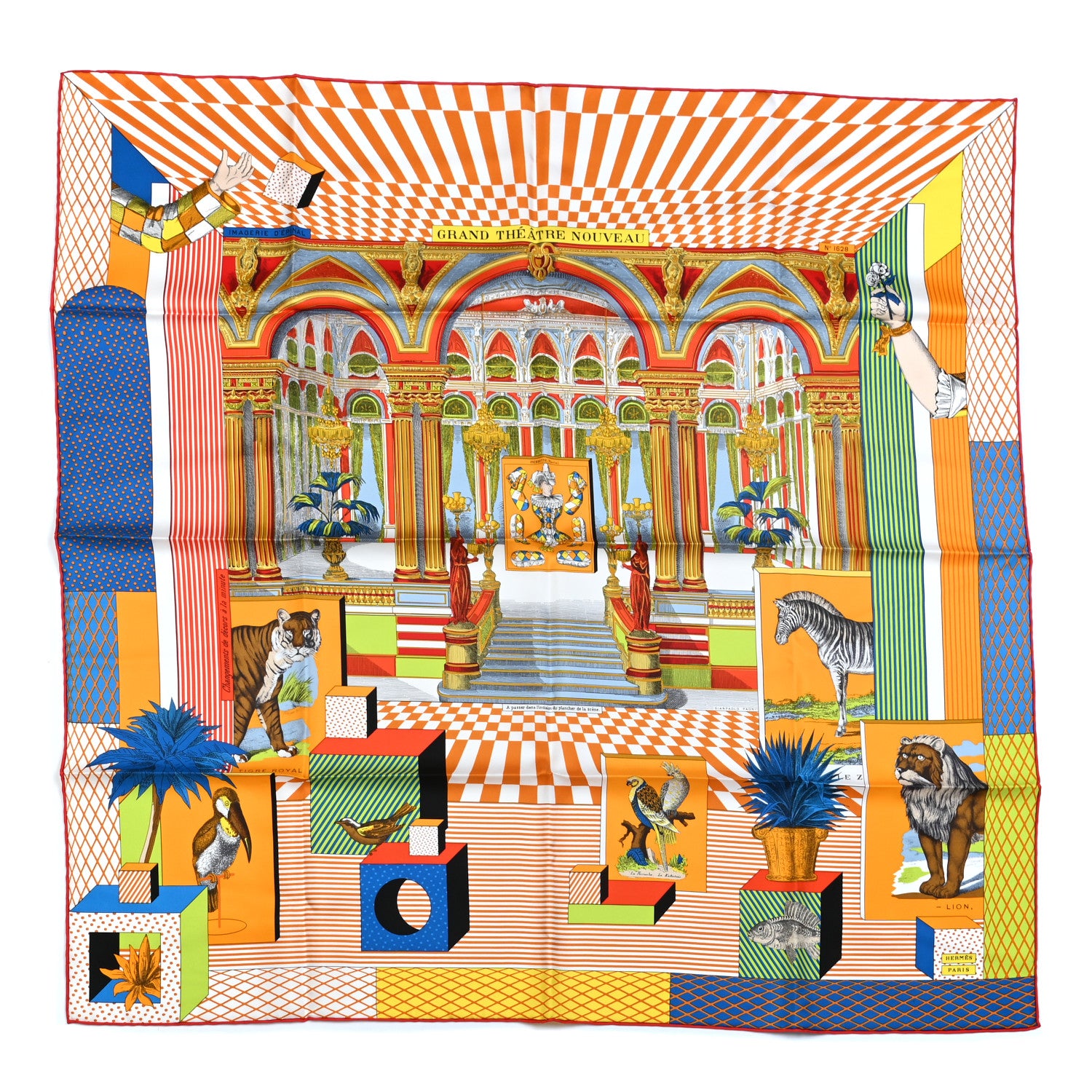 Hermes Silk Grande Theatre Nouveau Scarf 90 Jaune D’or Vert Fluo 1 of 7