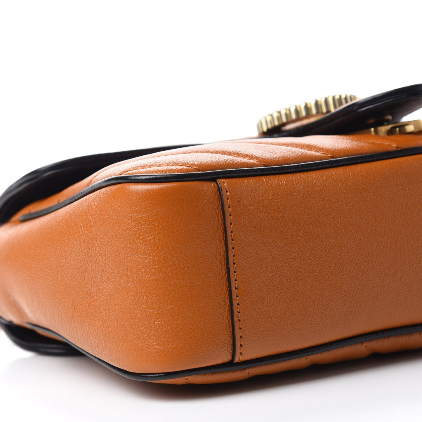 Vintage Effect Calfskin Matelasse Diagonal Small Torchon GG Marmont Shoulder Bag Cognac Black