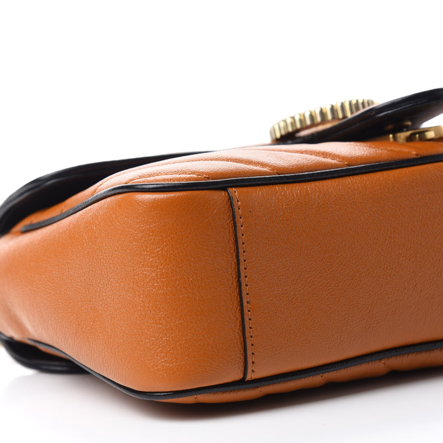 Gucci Vintage Effect Calfskin Matelasse Diagonal Small Torchon GG Marmont Shoulder Bag Cognac Black 6 of 11