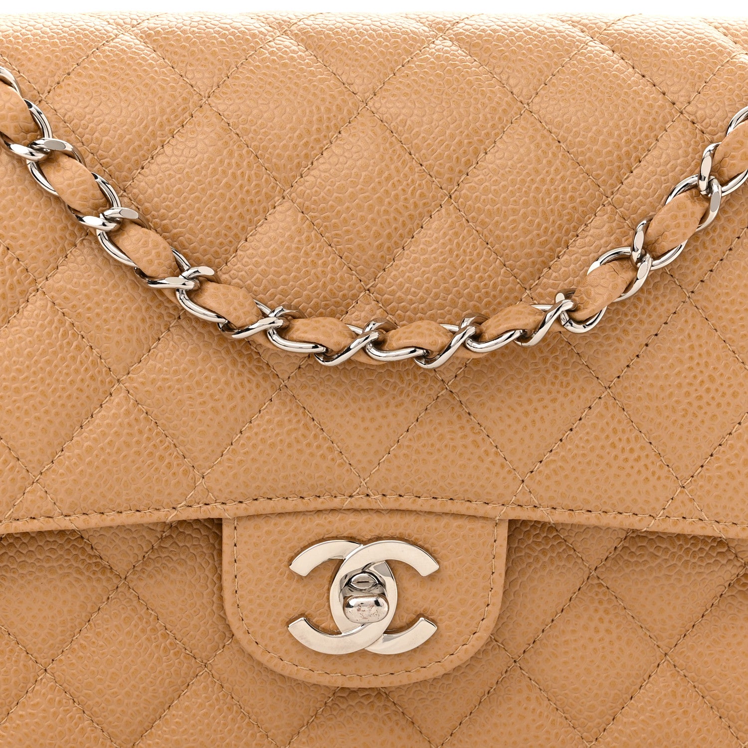 Chanel Caviar Quilted Medium Double Flap Beige 8 of 10