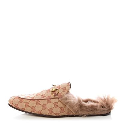 Gucci GG Monogram Fur Mens Princetown Slippers 10 Beige Ruggine Rust 1 of 10