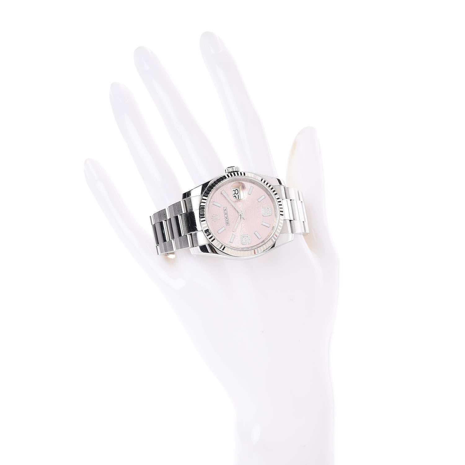 Rolex Stainless Steel 18K White Gold Diamond 36mm Oyster Perpetual Datejust Watch Pink Wave 116234 2 of 6