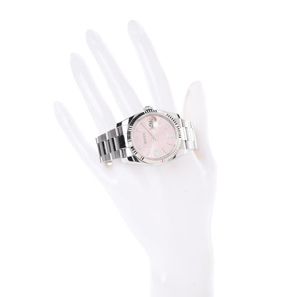Rolex Stainless Steel 18K White Gold Diamond 36mm Oyster Perpetual Datejust Watch Pink Wave 116234 2 of 6