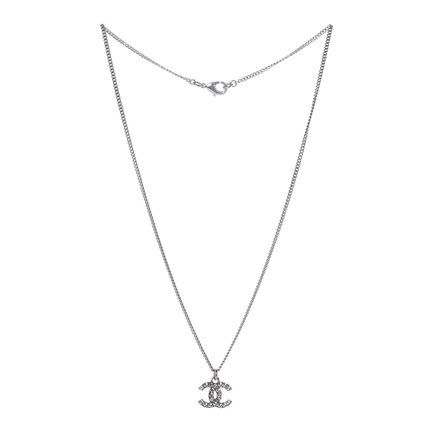 Chanel Crystal Timeless CC Necklace Silver 3 of 5