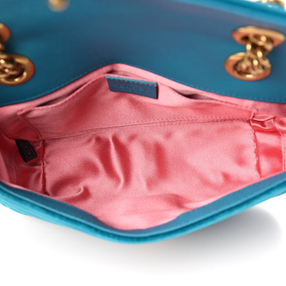 Gucci Velvet Matelasse Mini GG Marmont Shoulder Bag Pavone Cyan 4 of 9