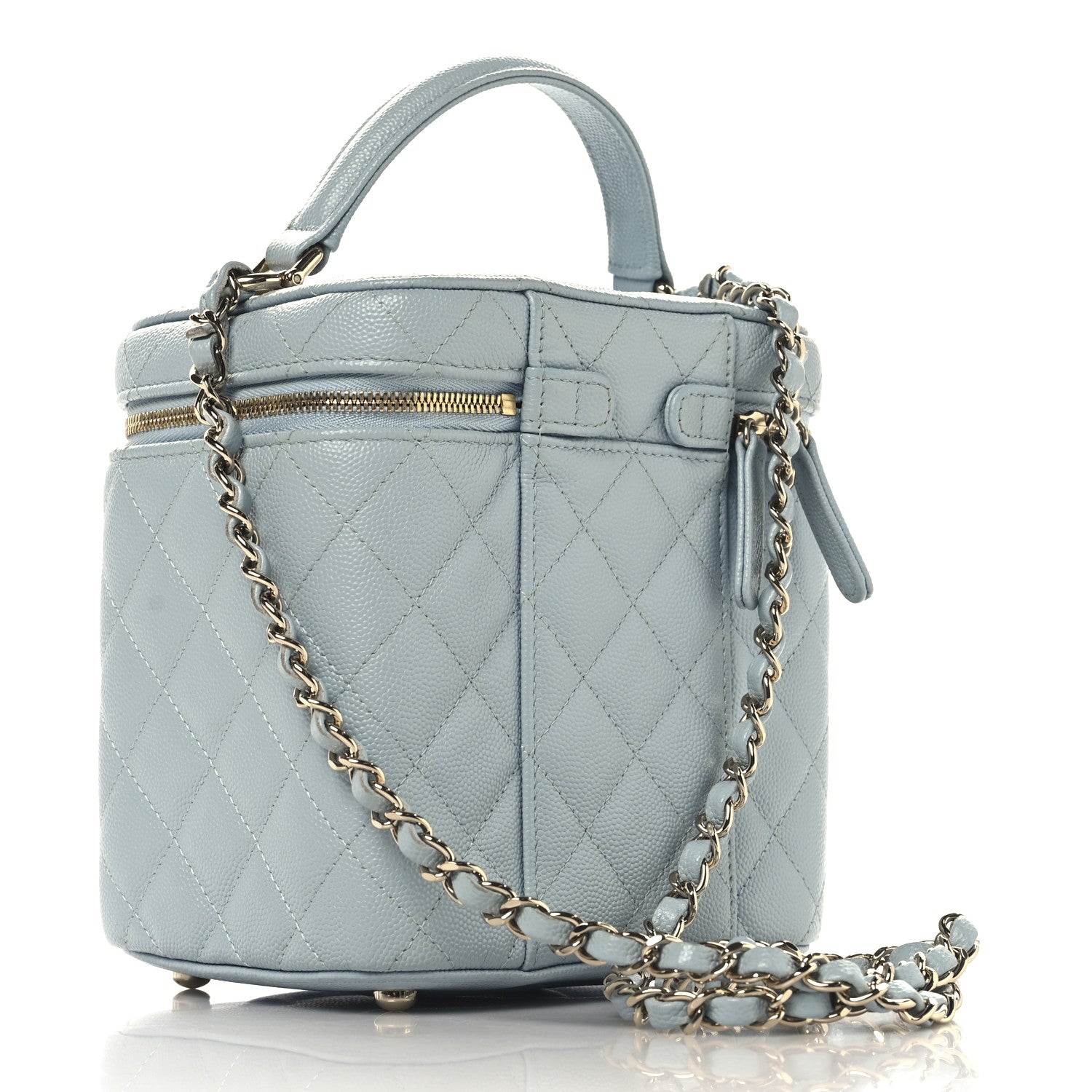 Chanel Caviar Quilted Small Top Handle Vanity Case With Chain Light Blue 3 of 12