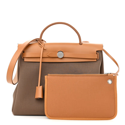 Hermes Military Toile Vache Hunter Herbag Zip Retourne 31 PM Etoupe Dune 1 of 12