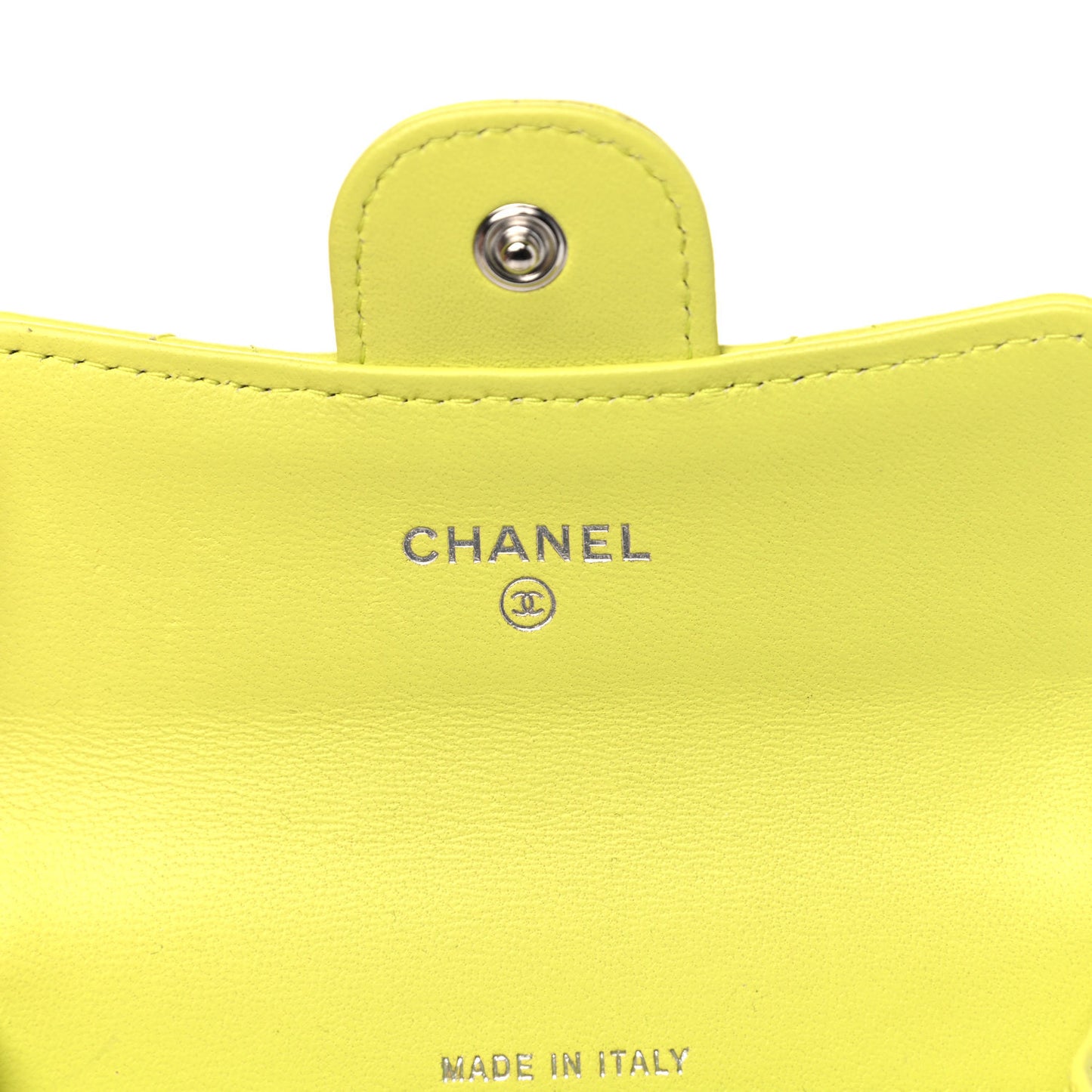 Lambskin Quilted Flap Card Holder Wallet Yellow