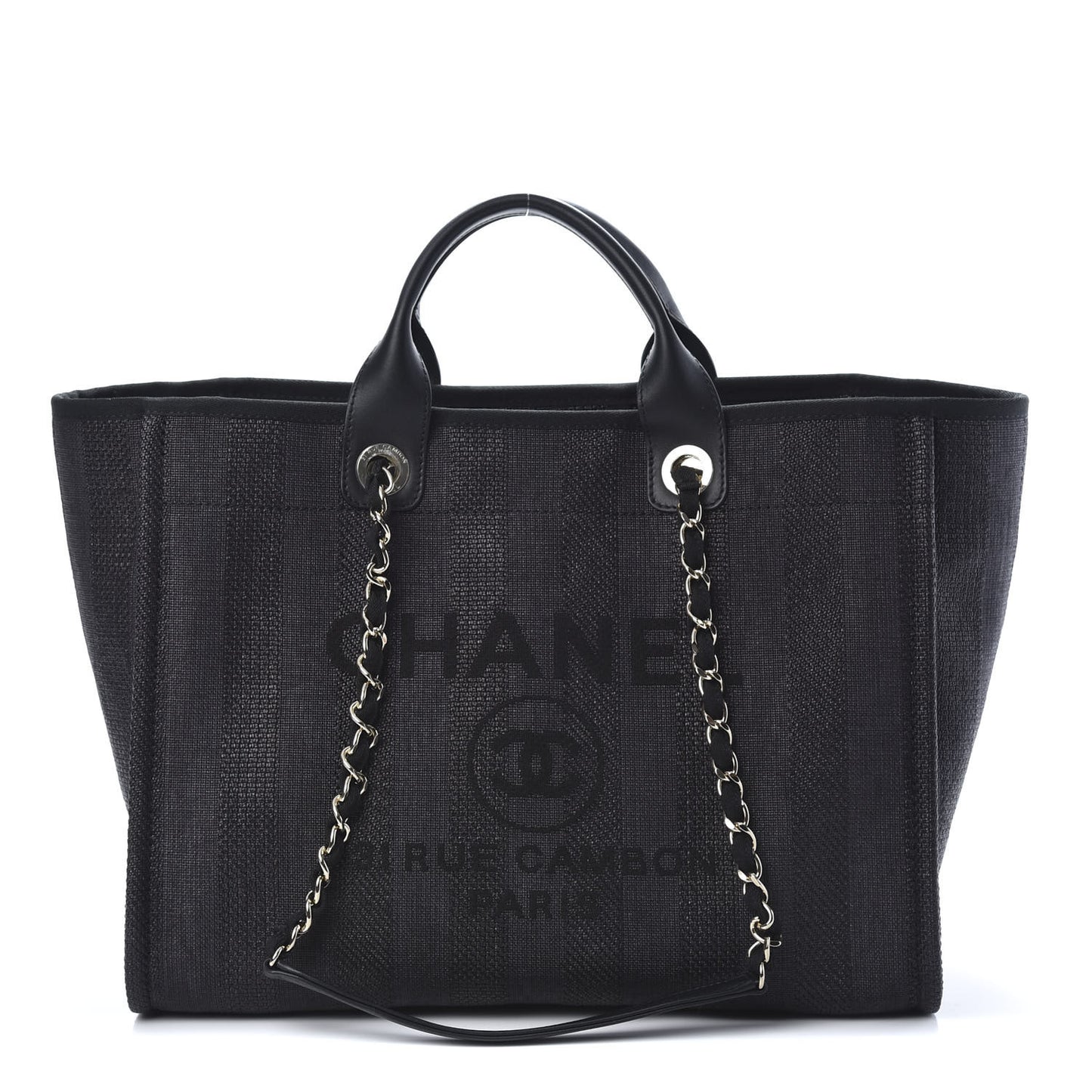 Mixed Fibers Calfskin Striped Medium Deauville Tote Black