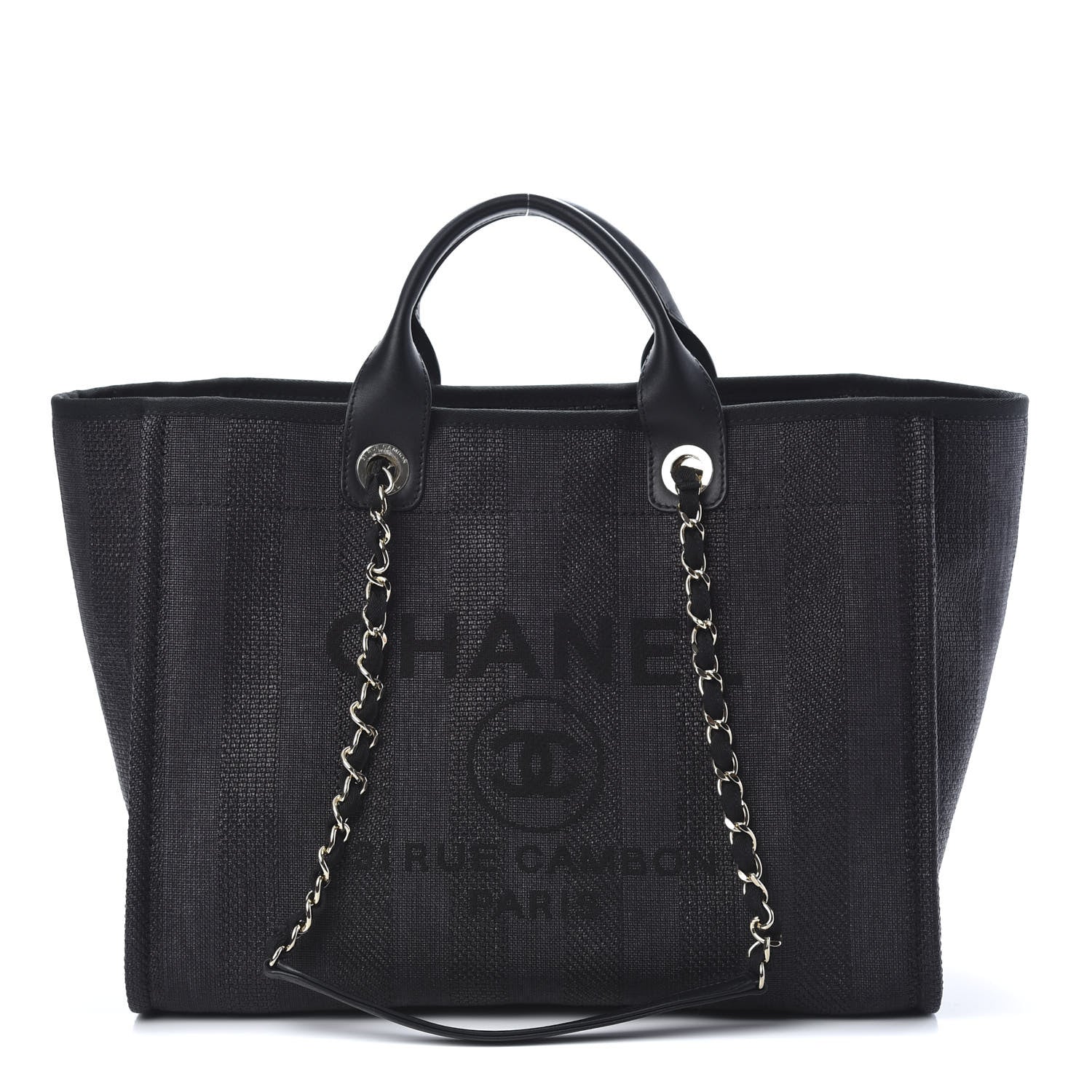 Chanel Mixed Fibers Calfskin Striped Medium Deauville Tote Black 1 of 10