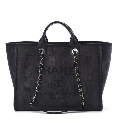 Chanel Mixed Fibers Calfskin Striped Medium Deauville Tote Black 1 of 10