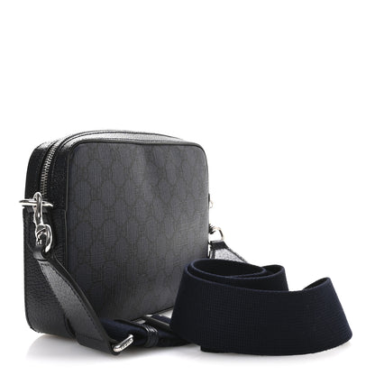 Gucci GG Supreme Monogram Textured Dollar Calfskin Web Ophidia Wristlet Shoulder Bag Black Blue 3 of 10