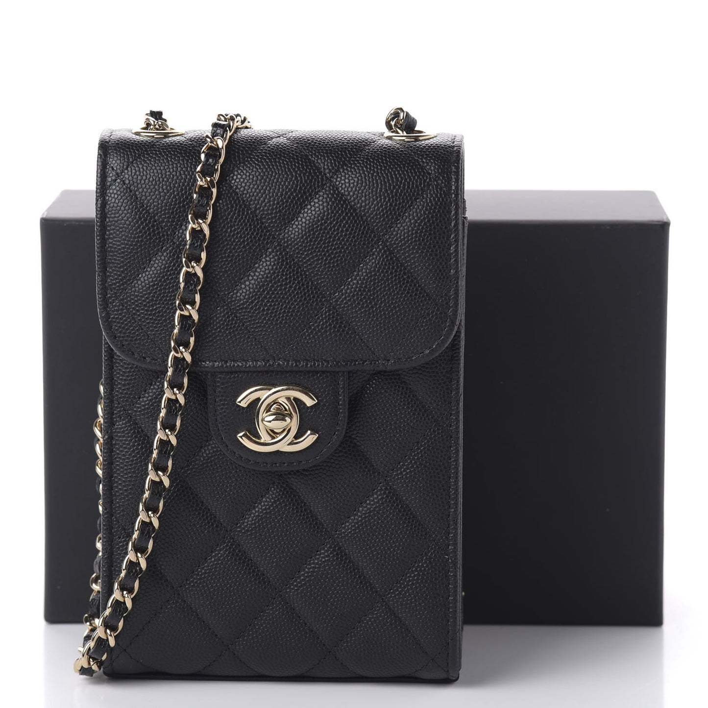 Caviar Quilted Classic Phone Holder Black