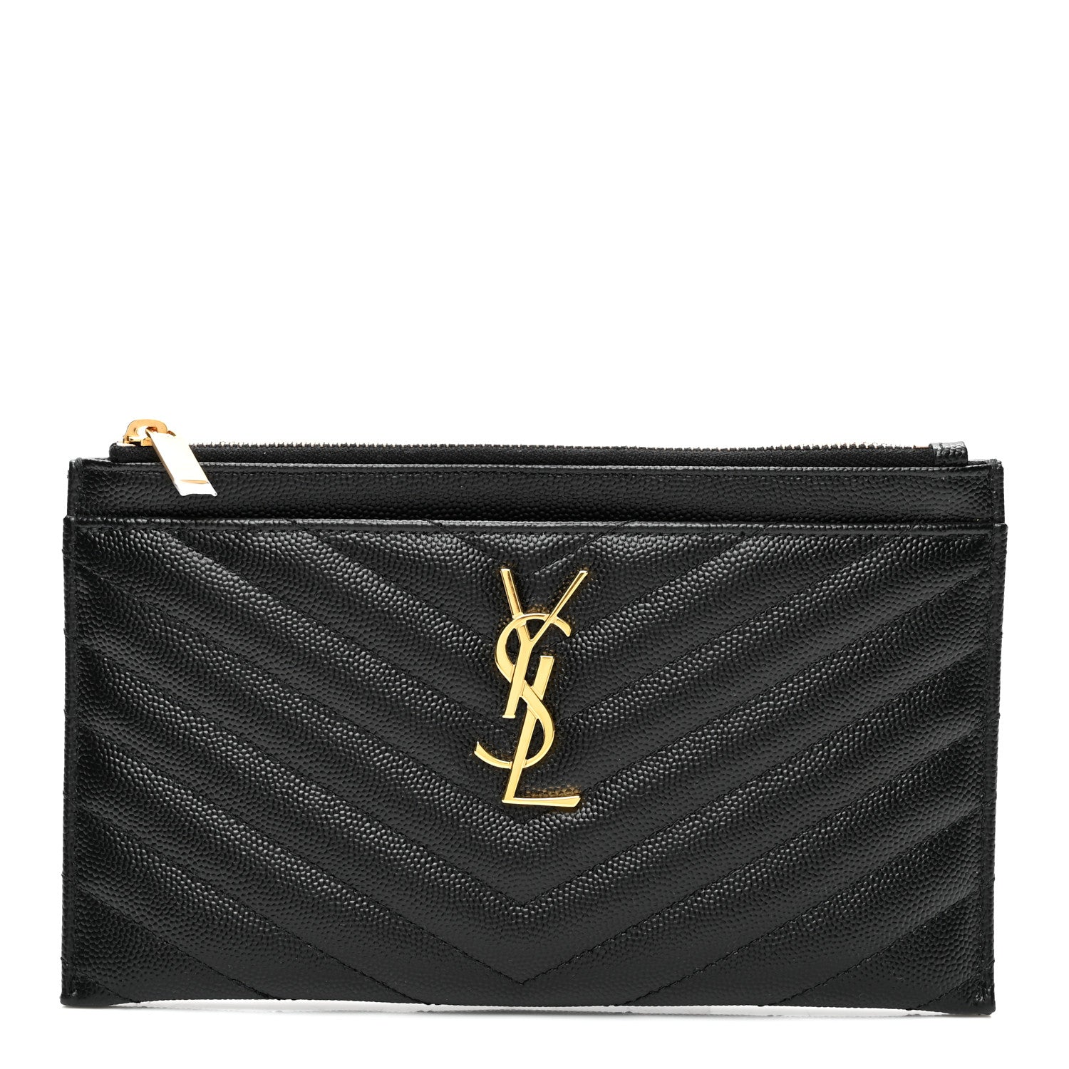 Saint Laurent Grain De Poudre Chevron Monogram Bill Pouch Black 1 of 8
