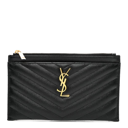 Saint Laurent Grain De Poudre Chevron Monogram Bill Pouch Black 1 of 8