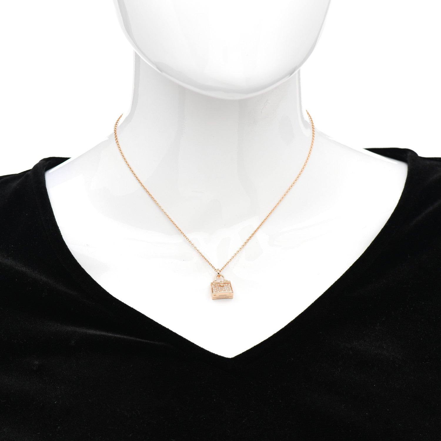 Hermes 18K Rose Gold Diamond Kelly Amulette Pendant Necklace 2 of 5