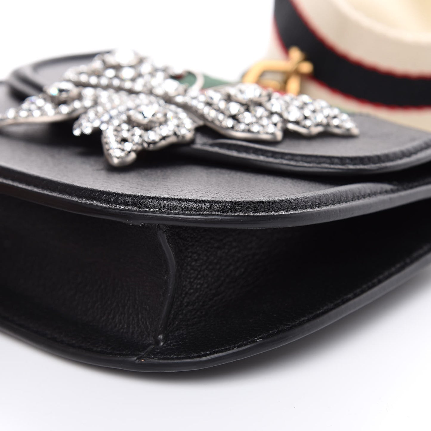 Calfskin Web Crystal Butterfly Stripe Small Totem Shoulder Bag Black