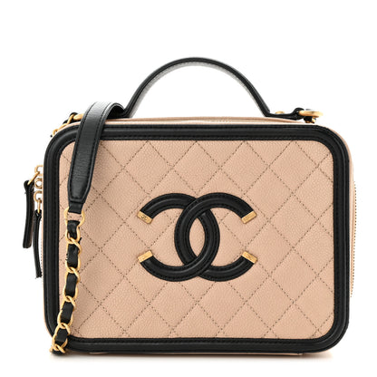 Chanel Caviar Quilted Medium CC Filigree Vanity Case Beige Black 1 of 13