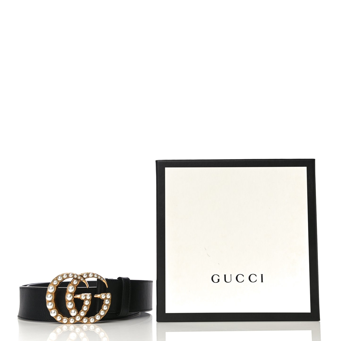 Moon Calfskin Pearl Double G 40mm Belt 80 32 Black Cream