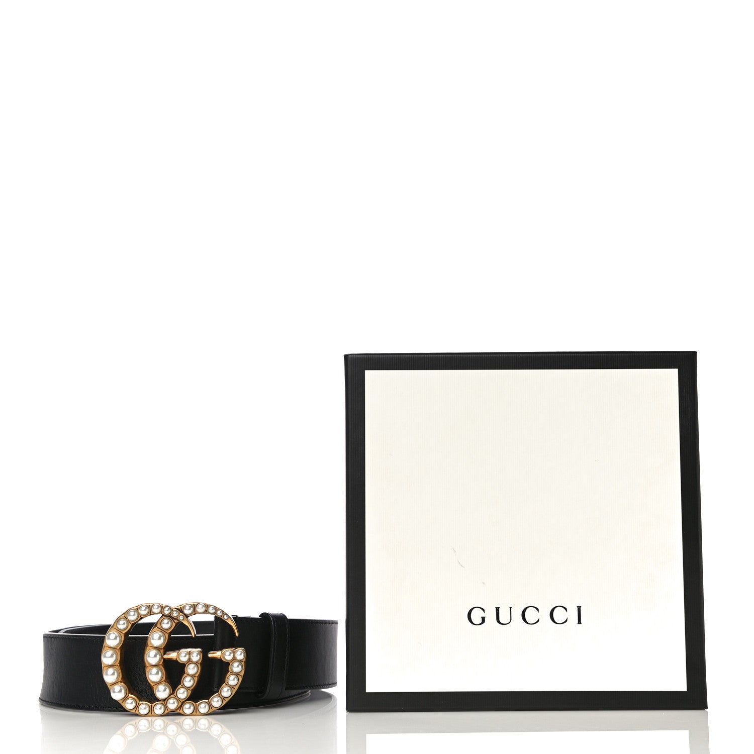 Gucci Moon Calfskin Pearl Double G 40mm Belt 80 32 Black Cream 10 of 10