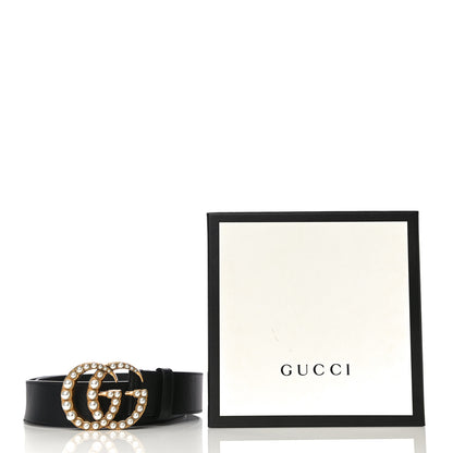 Gucci Moon Calfskin Pearl Double G 40mm Belt 80 32 Black Cream 10 of 10