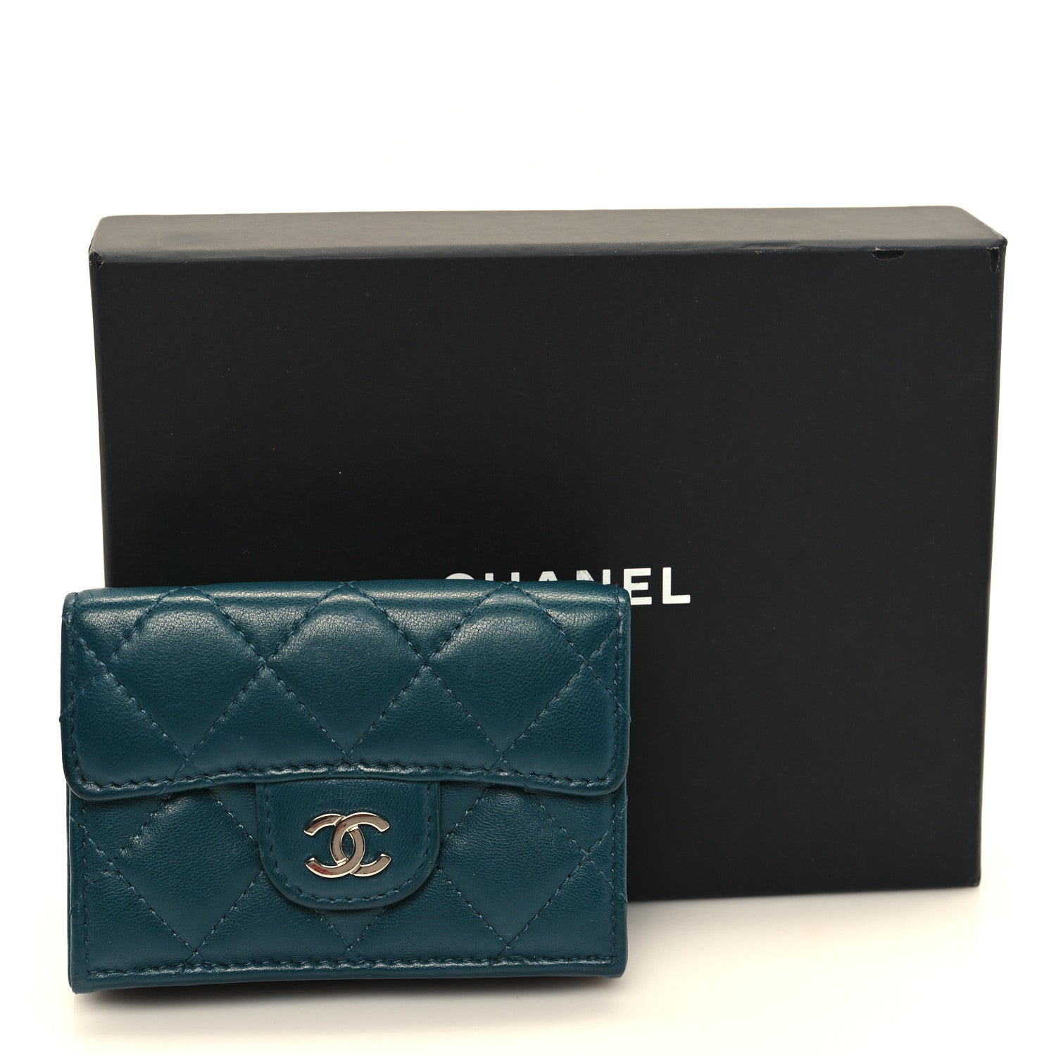Chanel Lambskin Quilted Tri-Fold Flap Wallet Dark Green 9 of 10