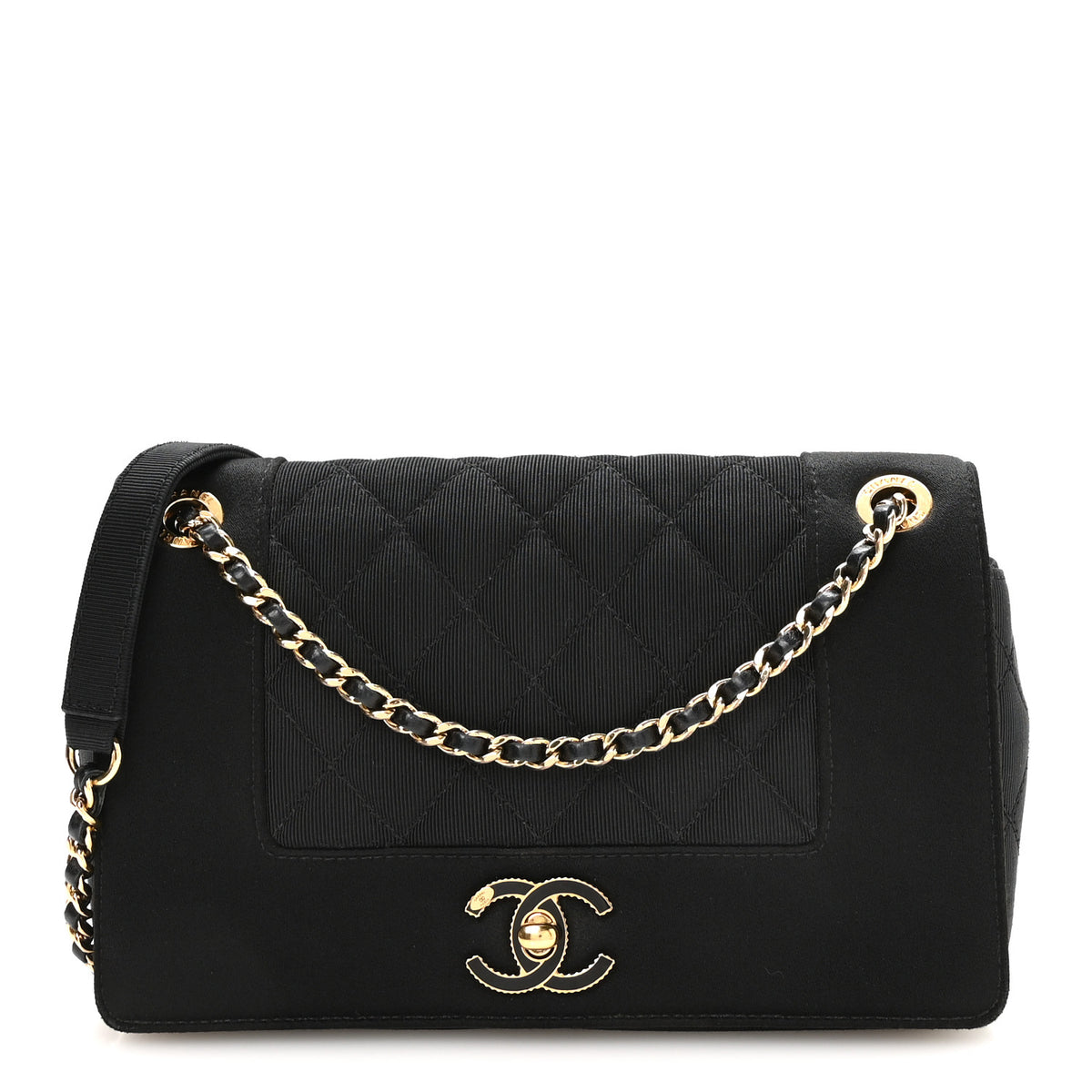 Grosgrain Satin Quilted Small Vintage Mademoiselle Flap Black