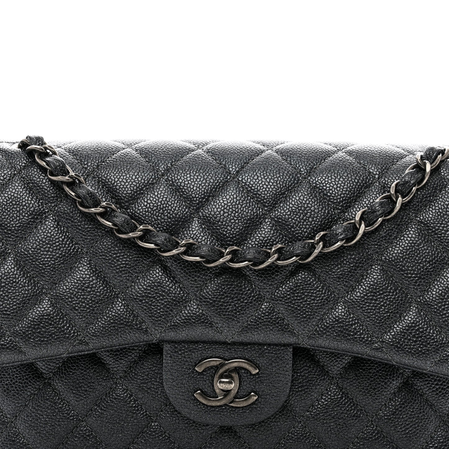 Metallic Caviar Quilted Jumbo Double Flap Dark Grey