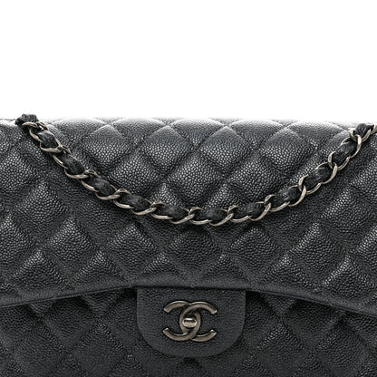Chanel Metallic Caviar Quilted Jumbo Double Flap Dark Grey 5 of 11