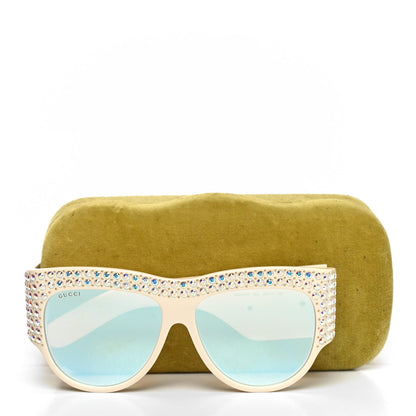 Gucci Acetate Crystal Oversize Hollywood Forever Sunglasses GG0144S Ivory 9 of 9