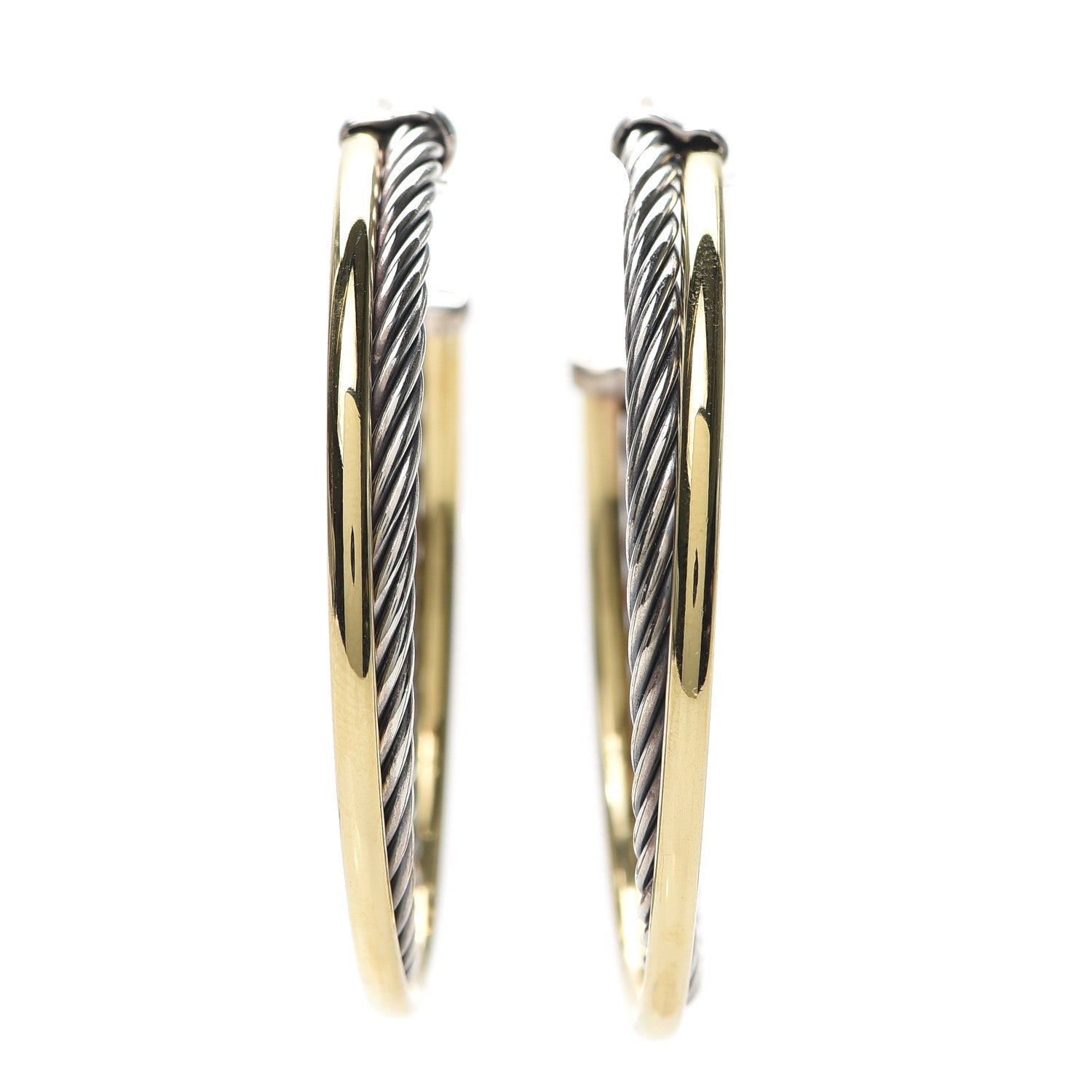 David Yurman Sterling Silver 18K Yellow Gold 44mm Extra Large Crossover Cable Hoop Earrings 1 of 8