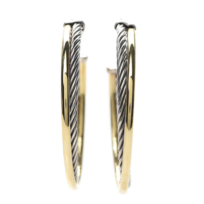 David Yurman Sterling Silver 18K Yellow Gold 44mm Extra Large Crossover Cable Hoop Earrings 1 of 8