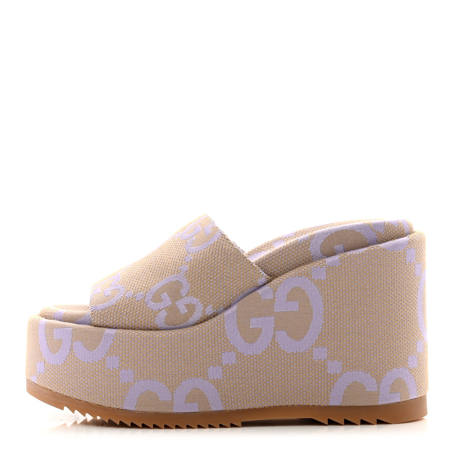 Gucci Monogram Jumbo GG Platform Slide Wedge Sandals 35 Beige Lapis 1 of 9