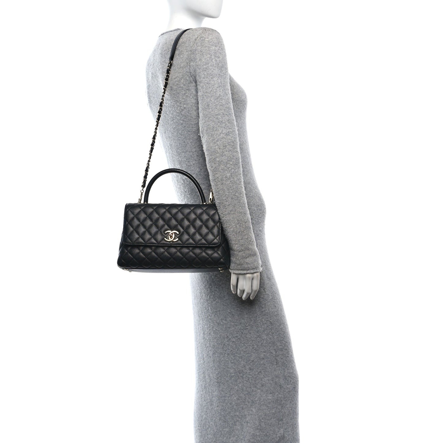 Caviar Quilted Small Coco Handle Flap Black