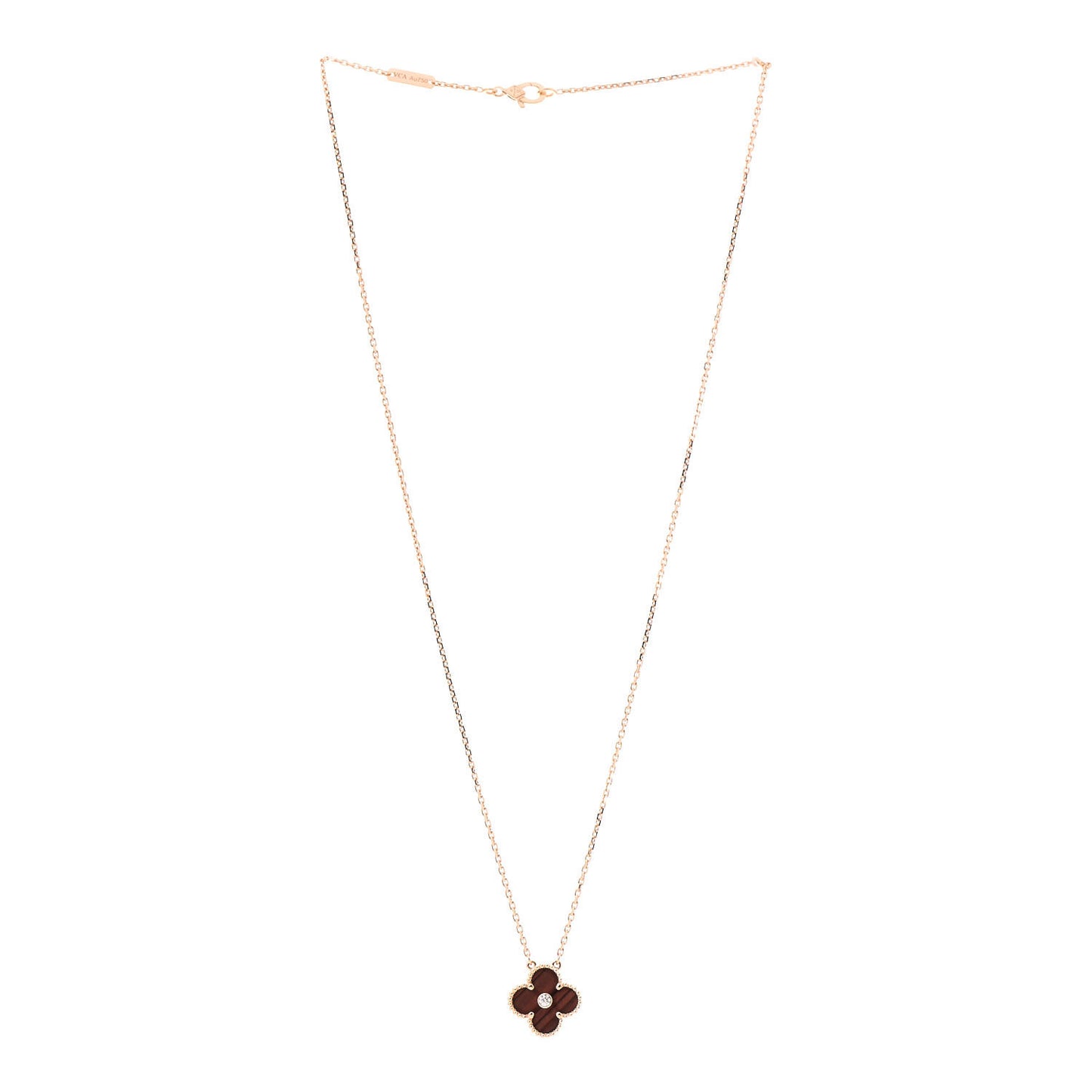 18K Rose Gold Diamond Bulls Eye Vintage Alhambra Pendant Necklace