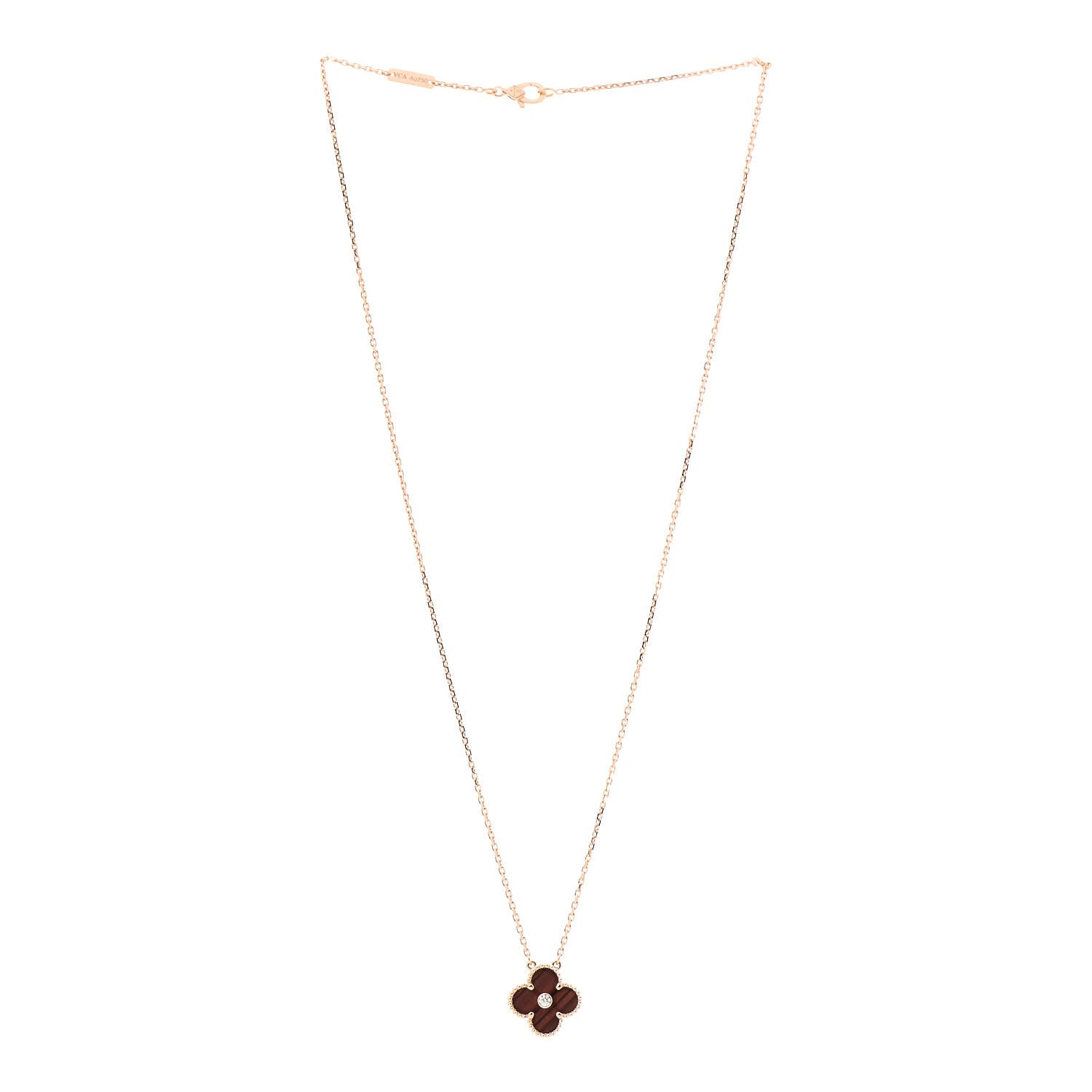 Van Cleef & Arpels 18K Rose Gold Diamond Bulls Eye Vintage Alhambra Pendant Necklace 3 of 7