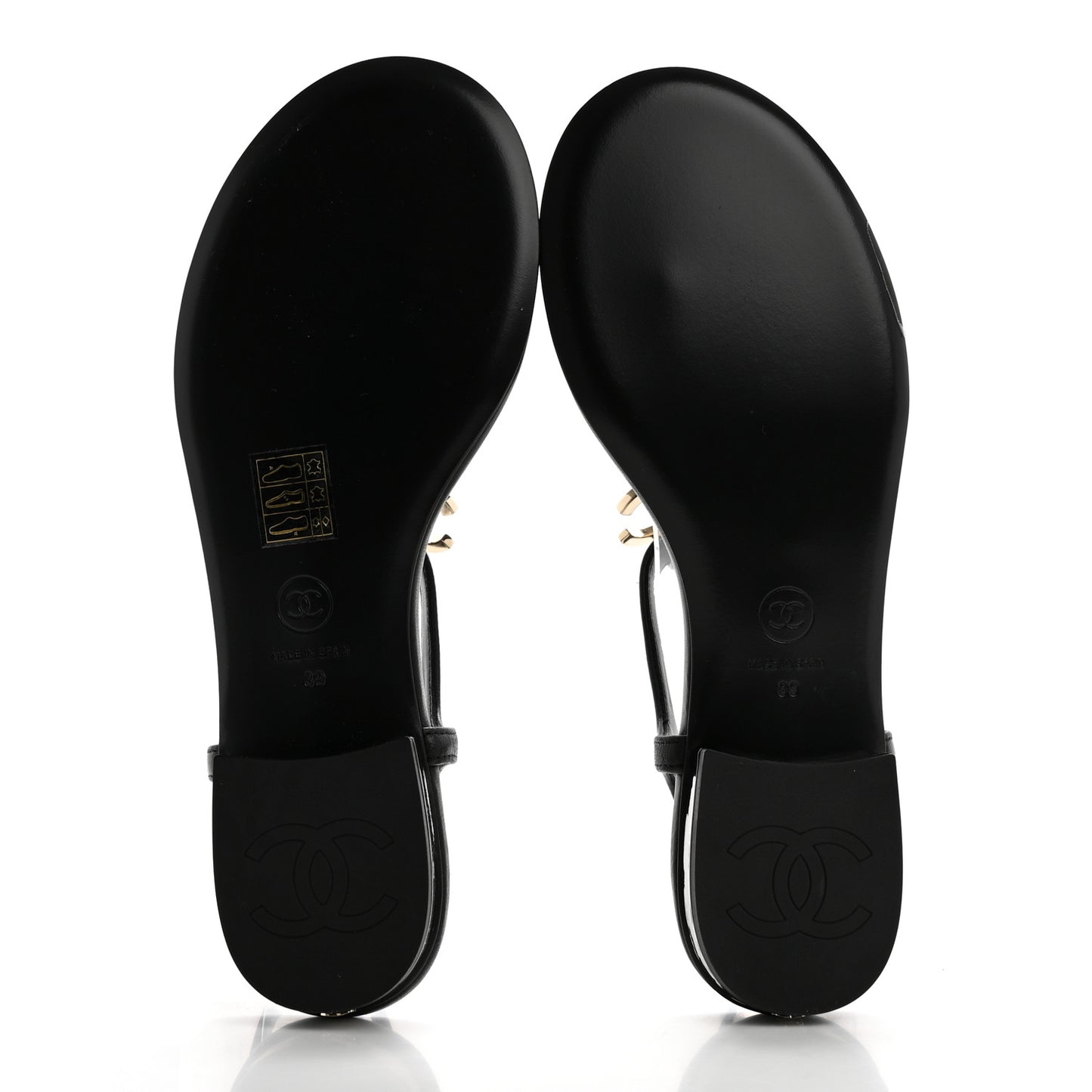 Lambskin Enamel CC Thong Sandals 39 Black