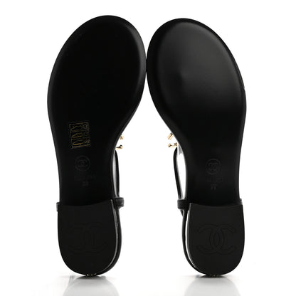 Chanel Lambskin Enamel CC Thong Sandals 39 Black 5 of 10