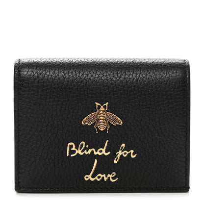 Gucci Pebbled Calfskin Animalier Card Case Black 1 of 9