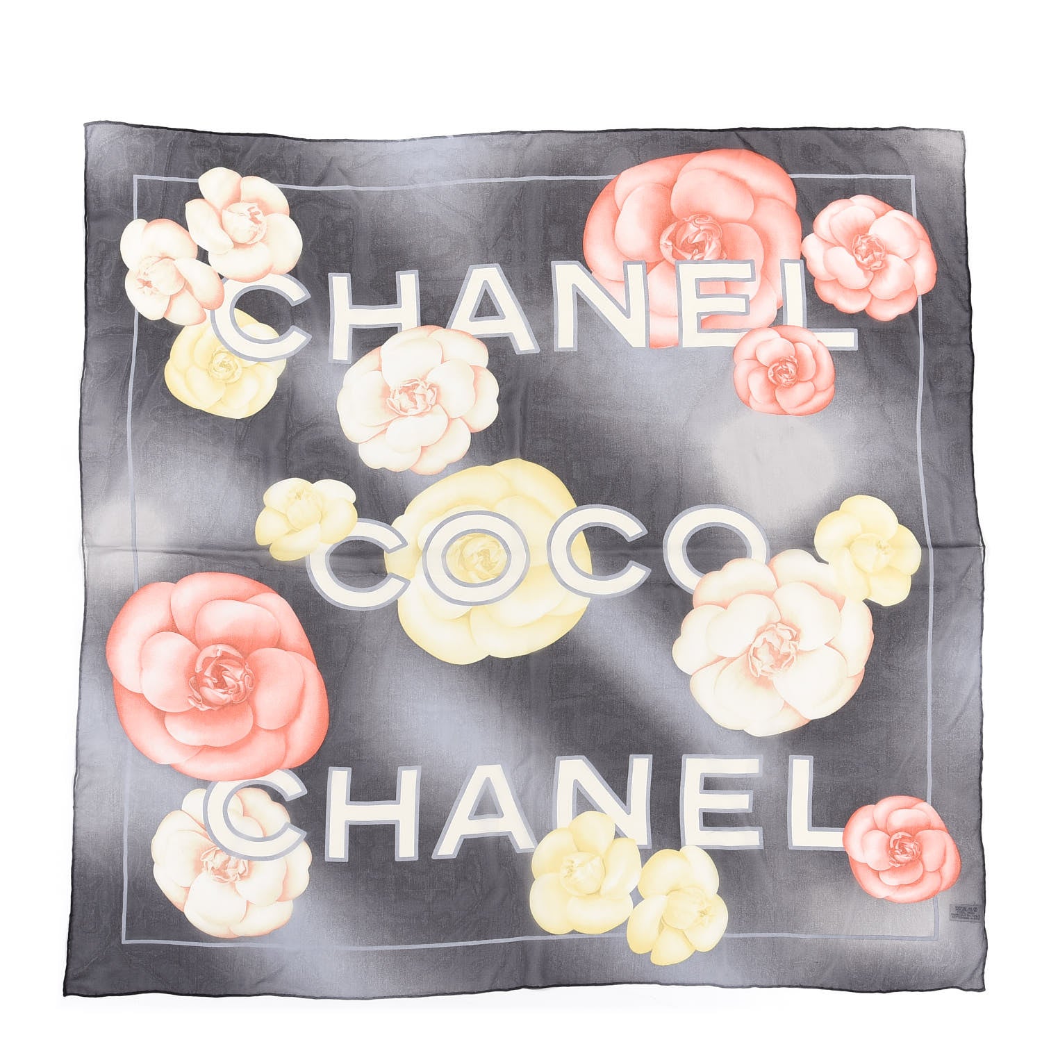 Chanel Silk CC Logo Camellia Scarf Grey Pink 1 of 3