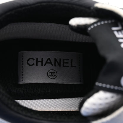 Chanel Mesh Suede Calfskin Grained Calfskin Womens CC Sneakers 40 White Black 8 of 9