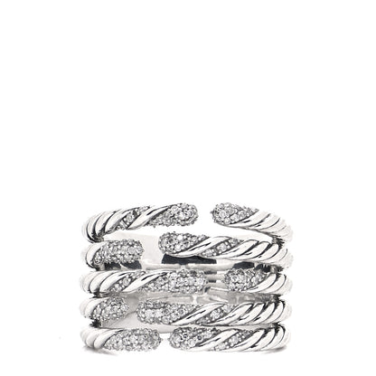 David Yurman Sterling Silver Diamond Willow Five Row Ring 57 8 1 of 5